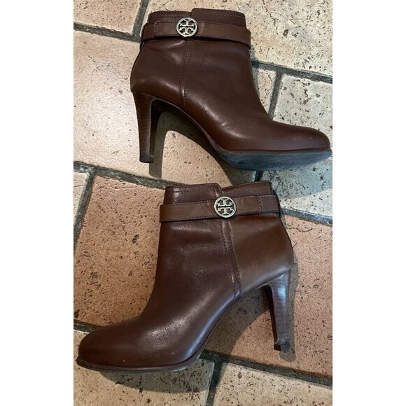 TORY BURCH Bristol Chestnut Smooth Leather Equestrian Calf Ankle Booties Sz 8M - Picture 3 of 9